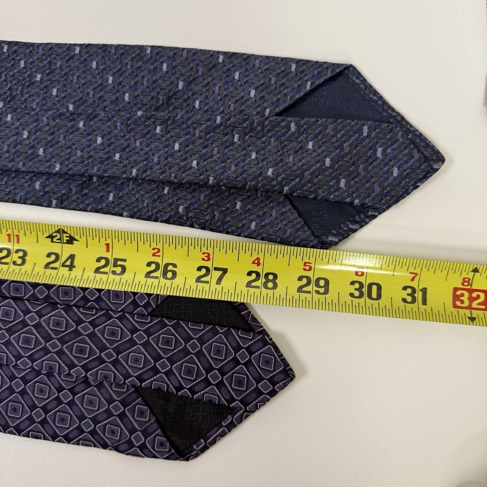 Lot Of 2 Bachrach Silk Necktie Purple Blue 60"x3.5" Geometric Classic Simple - Picture 8 of 14
